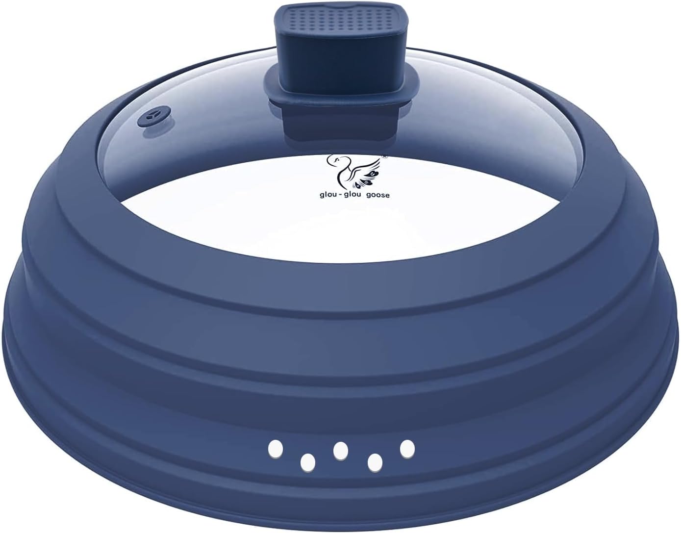 Microwave Splatter Cover Glass Cover Guard Lid with Collapsible Silicone for Food Pot Plate Cover 11.8 inch Dark Blue