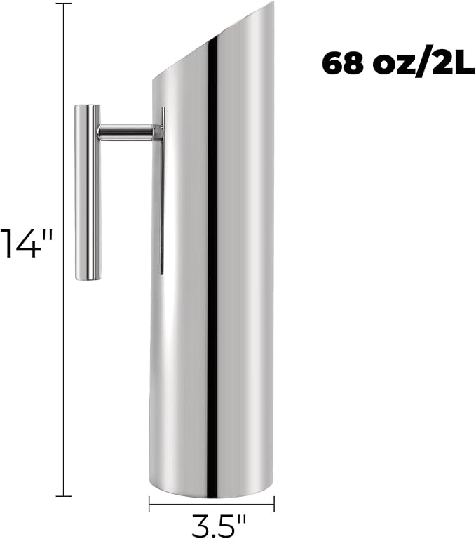 Hiceeden Stainless Steel Water Pitcher, 68oz/2L Modern Metal Pitcher - Image 2