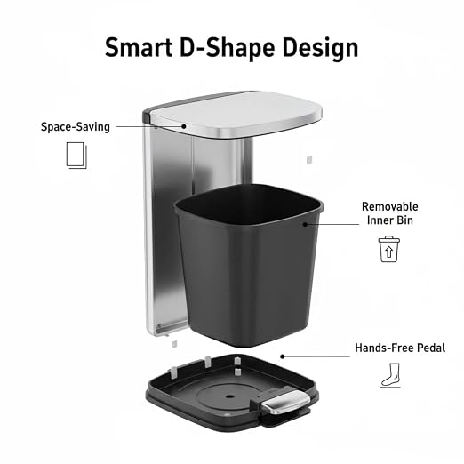 Garvee Stainless Steel Trash Can, 50 L/13 gal Hands Free Garbage Can - Image 5