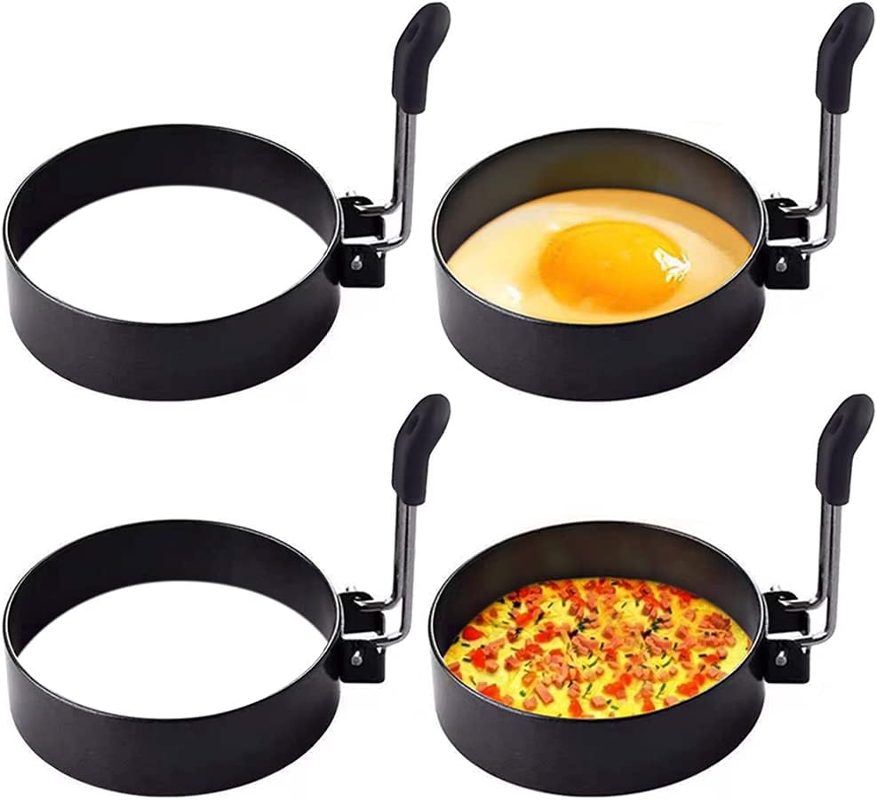Yevior 4 Pack Eggs Rings,Round Egg Cooker Rings For Frying Shaping Cooking Eggs,Egg Maker Molds Kitchen Gadgets Egg Cooking Rings (4Pack)