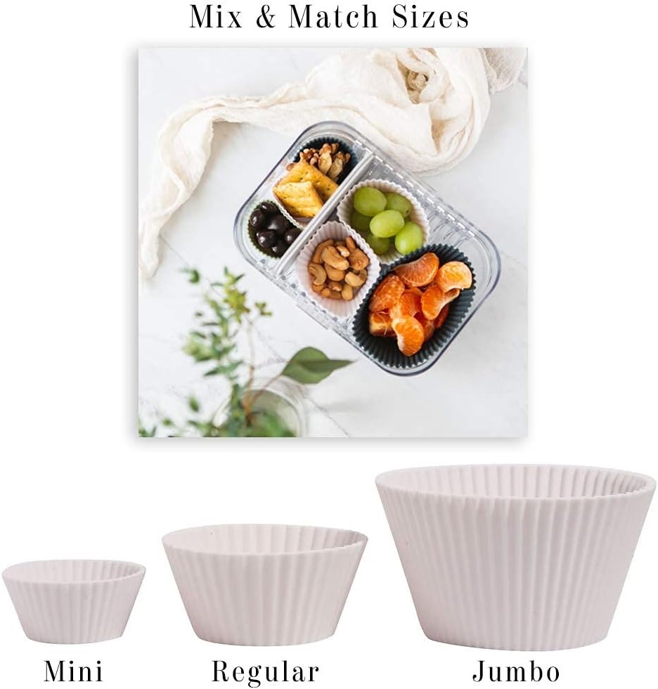 The Silicone Kitchen Reusable Silicone Baking Cup Silicone Muffin Liners for Cupcakes, BPA Free, Regular, 12 Pack, White Blue Green