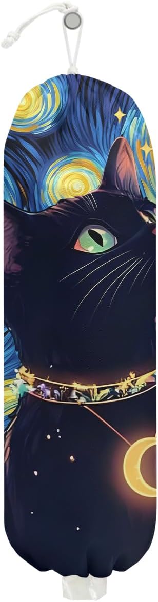 Sky Cat Plastic Bag Holder, Wall Mount Grocery Bag Holder, Plastic Storage bag, Pull Rope Free Adjustment, Plastic Bag Holders for Grocery Bags, Plastic Bag Dispenser for Home Kitchen