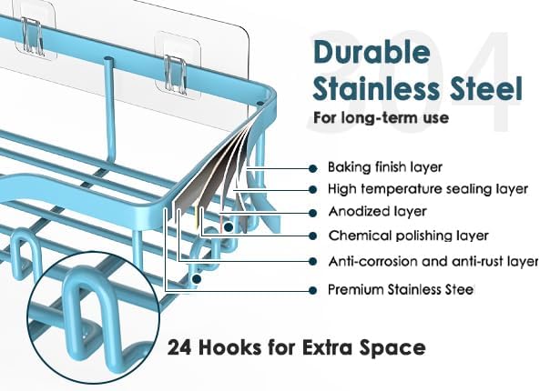 NESOMI Shower Caddy Adhesive Shower Organizer 8-Pack, Rustproof Stainless Steel - Image 3