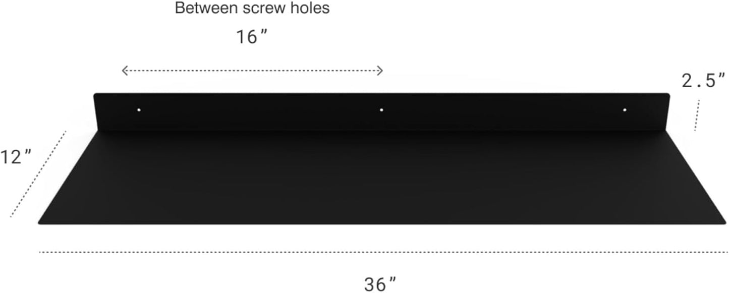 DIY CARTEL Made in The USA - 36 Inch Linear Floating Shelf - Forged Raw Steel - Industrial Heavy Duty Metal Wall Mounted Modern Rustic Shelf (36-inch x 12-inch Black)