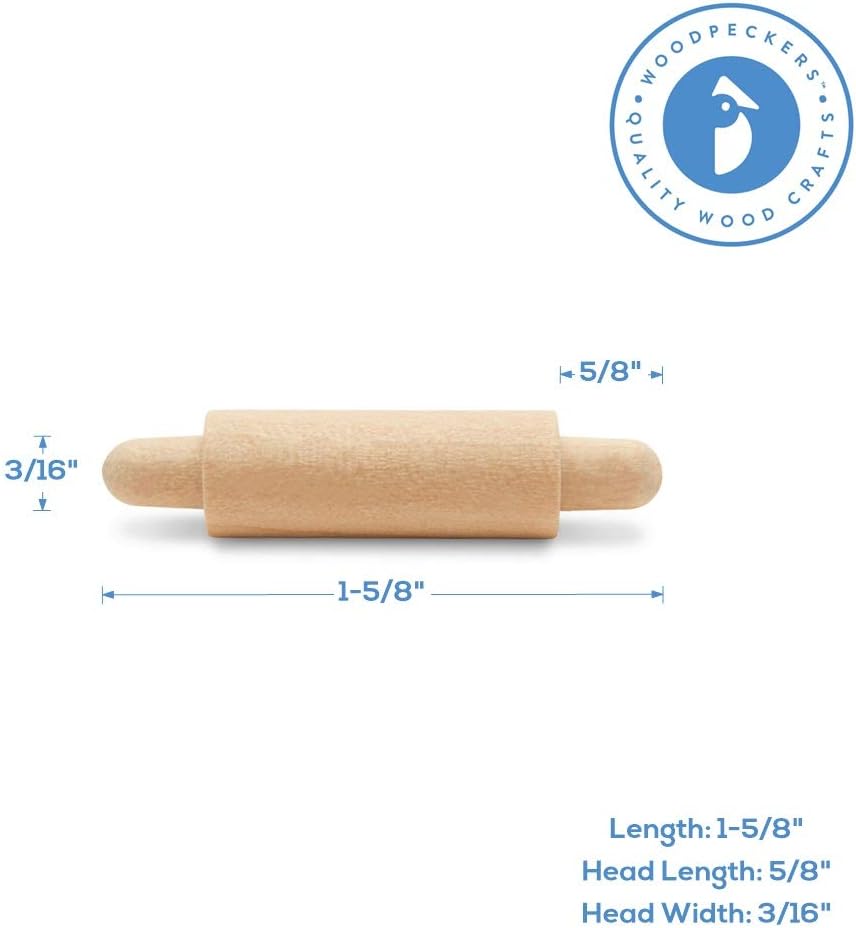 Wooden Mini Rolling Pin, 1-1/2 inches, Pack of 50, Perfect for Scrapbook Projects, Miniatures, Party Decor, and Crafts, by Woodpeckers