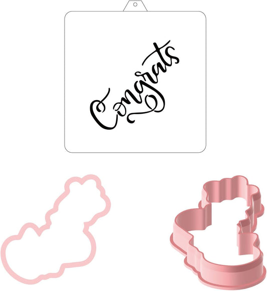 Congrats Hand Lettered Stencil and Cookie Cutter, Cookie Stencil, Cutter Stenci(Congrats)