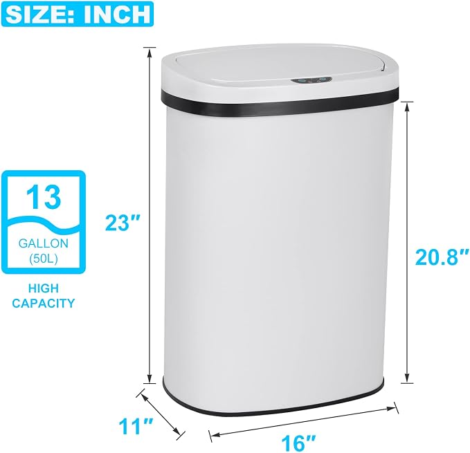 Bigacc 13 Gallon Touch Free Automatic Stainless Steel Trash Can Garbage Can - Image 2