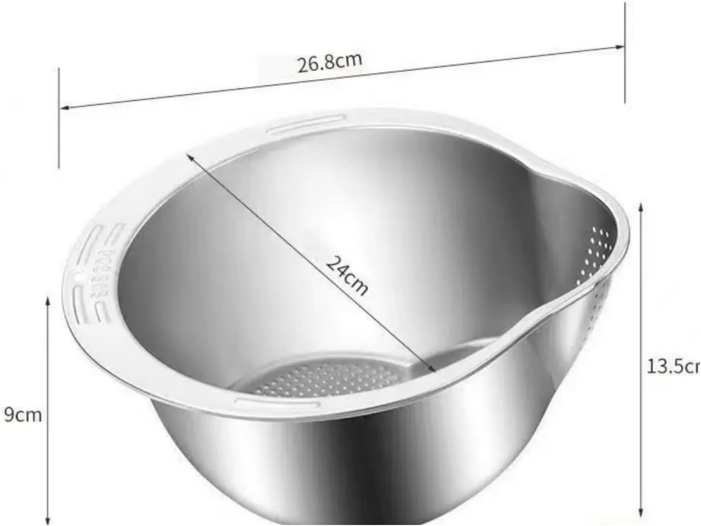 2 Pack Rice Washer Strainer Bowl,Stainless Steel Washing Bow Rinser With Side Drainers Colander for Cleaning Fruits, Vegetables Silver