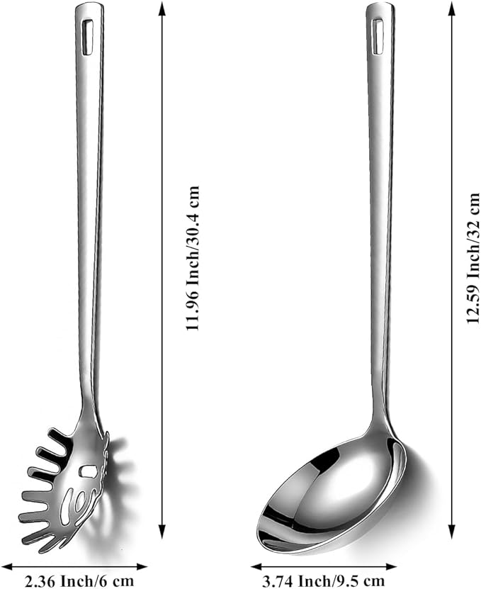 Berglander Kitchen Ladle Spoon and Spaghetti Spoon Set 2 pieces, Pasta Spoon - Image 2