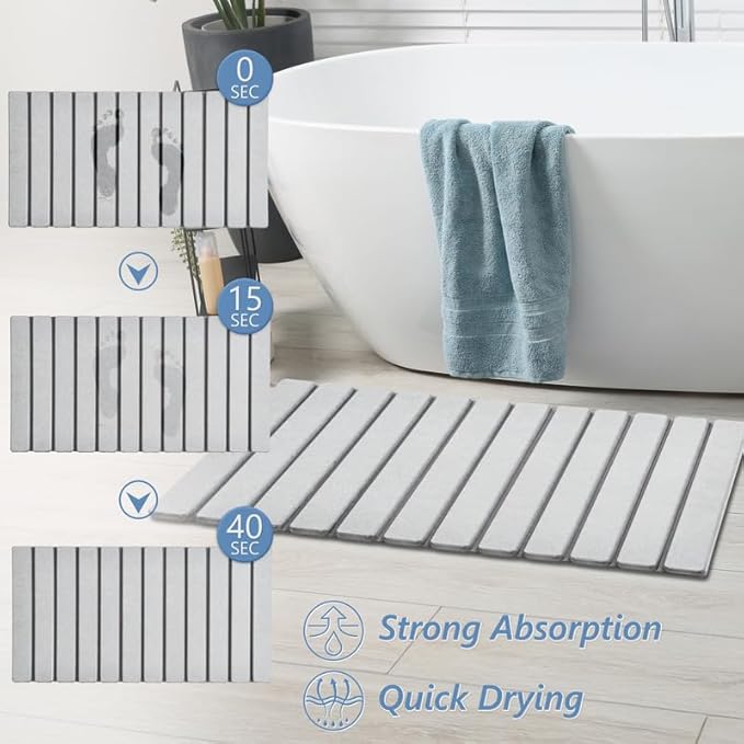 AWW Foldable Stone Bath Mat, Quick Dry Diatomaceous Earth Bath Mat - Image 2