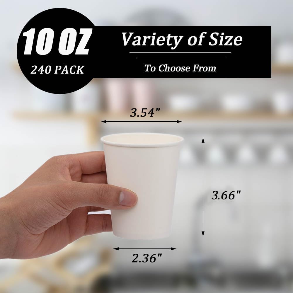 Lamosi 240 Pack Paper Cups 10 oz, 10 oz Disposable Coffee Cups, Hot/Cold Beverage Drinking Cups for Water Juice or Tea, Perfect for Office Party Home Travel
