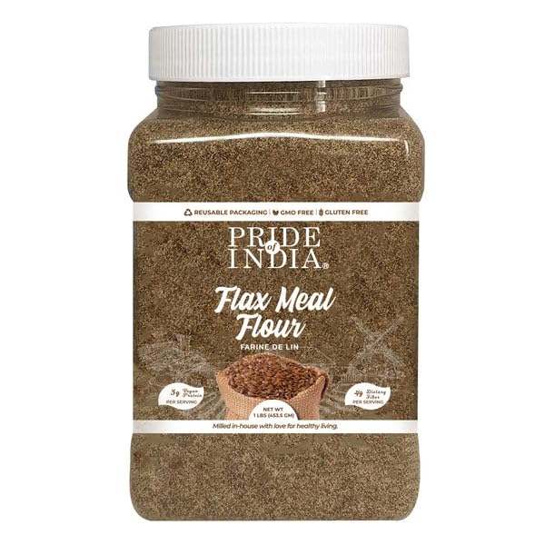Pride of India- Flax Meal Flour 1 lbs (454 gm) Nutty Earthy Taste Freshly Milled in Small Batches | Prepare Muffins Pancakes Smoothies Pudding Salads | Gluten-Free, Vegan