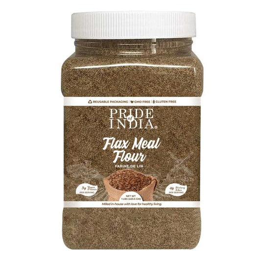 Pride of India- Flax Meal Flour 1 lbs (454 gm) Nutty Earthy Taste Freshly Milled in Small Batches | Prepare Muffins Pancakes Smoothies Pudding Salads | Gluten-Free, Vegan