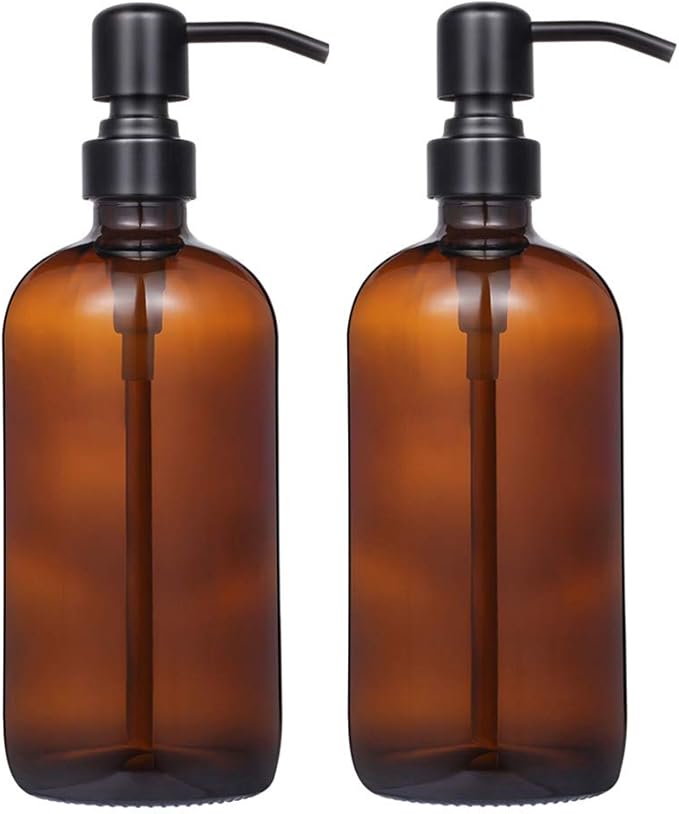 2 Pack Thick Amber Glass Pint Jar Soap Dispenser by Unknown