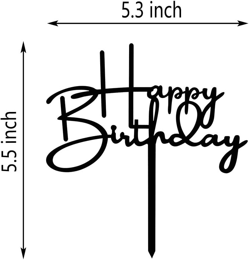 Happy Birthday Cake Topper for Birthday Party Decorations, Black Acrylic