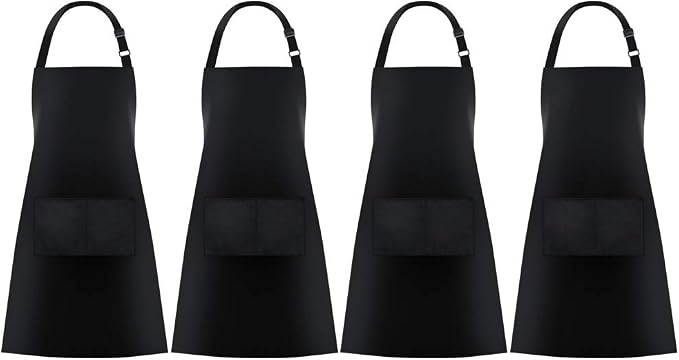 Jubatus 4 Pack Bib Aprons with 2 Pockets Cooking Chef Kitchen Apron by Jubatus