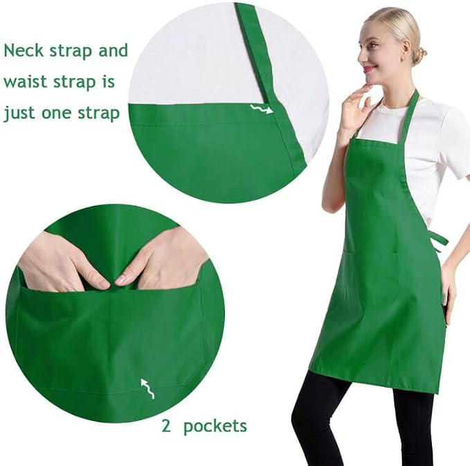 Total 12 PCS Plain Bib Blackish Green Bulk Aprons - Image 3