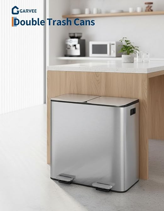 GarveeHome 2 x 8 gal Stainless Steel Double Trash Can - Image 2