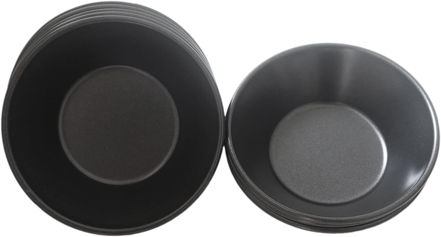3 Inch Tart Pan, Carbon Steel Pastel De Nata Tins, Nonstick Egg Tart Molds, Mini Round Quiche and Pie Pan for Tartlet, Cupcake, Pudding, Muffin Baking - 8Pcs, Black