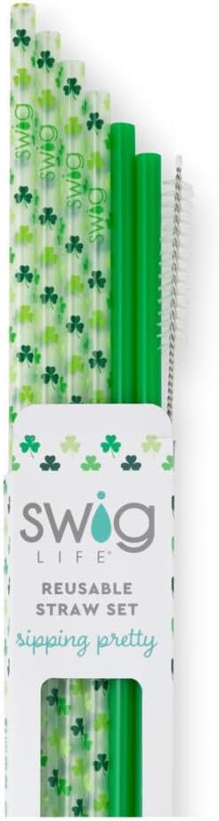 Swig Life Reusable Straws Pinch Proof + Green Tall Straw Set & Cleaning Brush, Each Straw is 10.25 inch Long (Fits Swig Life 20oz Tumblers, 22oz, and 32oz Tumblers)