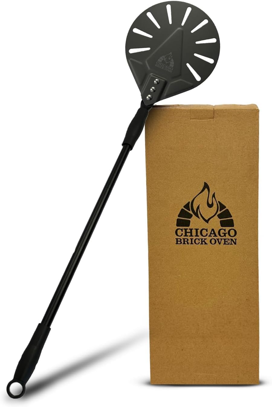 Chicago Brick Oven Turning Perforated Pizza Peel - 7" Diameter - 35" Overall Length - Premium Pizza Peel, Pizza Steel, 12 Inch for Professional and Home Use