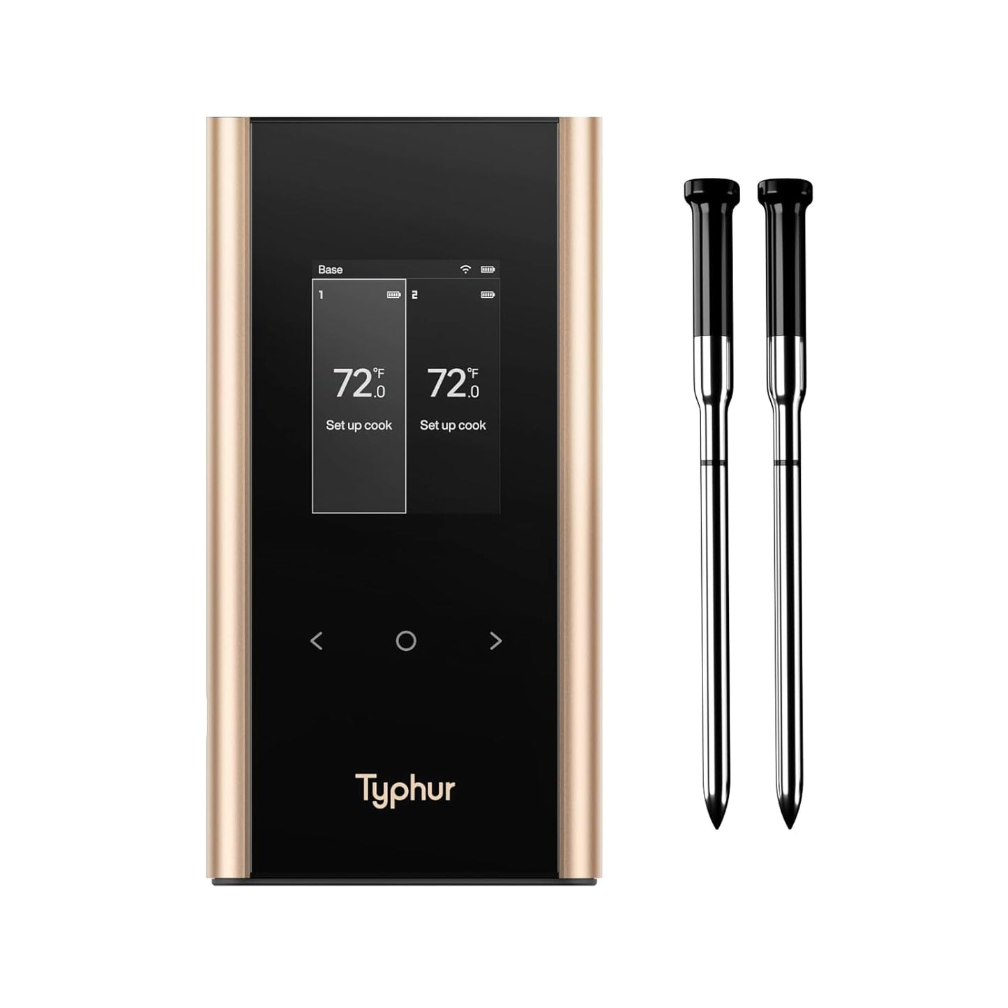 Sync Gold Wireless WiFi Meat Thermometer, 2 Slim Probes, 6 Sensors, 10x Stronger Signal, ±0.5℉ Accuracy, Smart Base Direct Setup, Reliable Reading Through Kamado Grill, BBQ, Oven, Smoker, Air Fryer