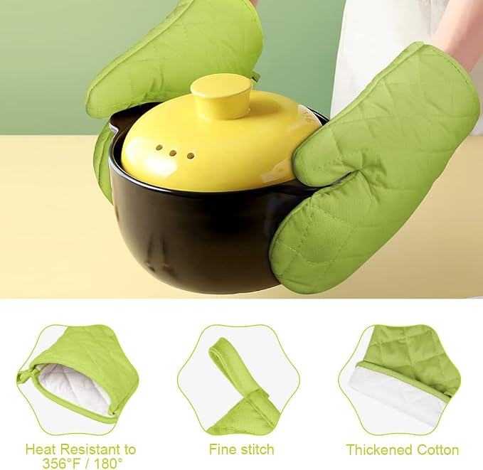 AUAUY Green Oven Mitts, 1 Pair Kitchen Mittens, 392°F Heat Resistant Oven - Image 2