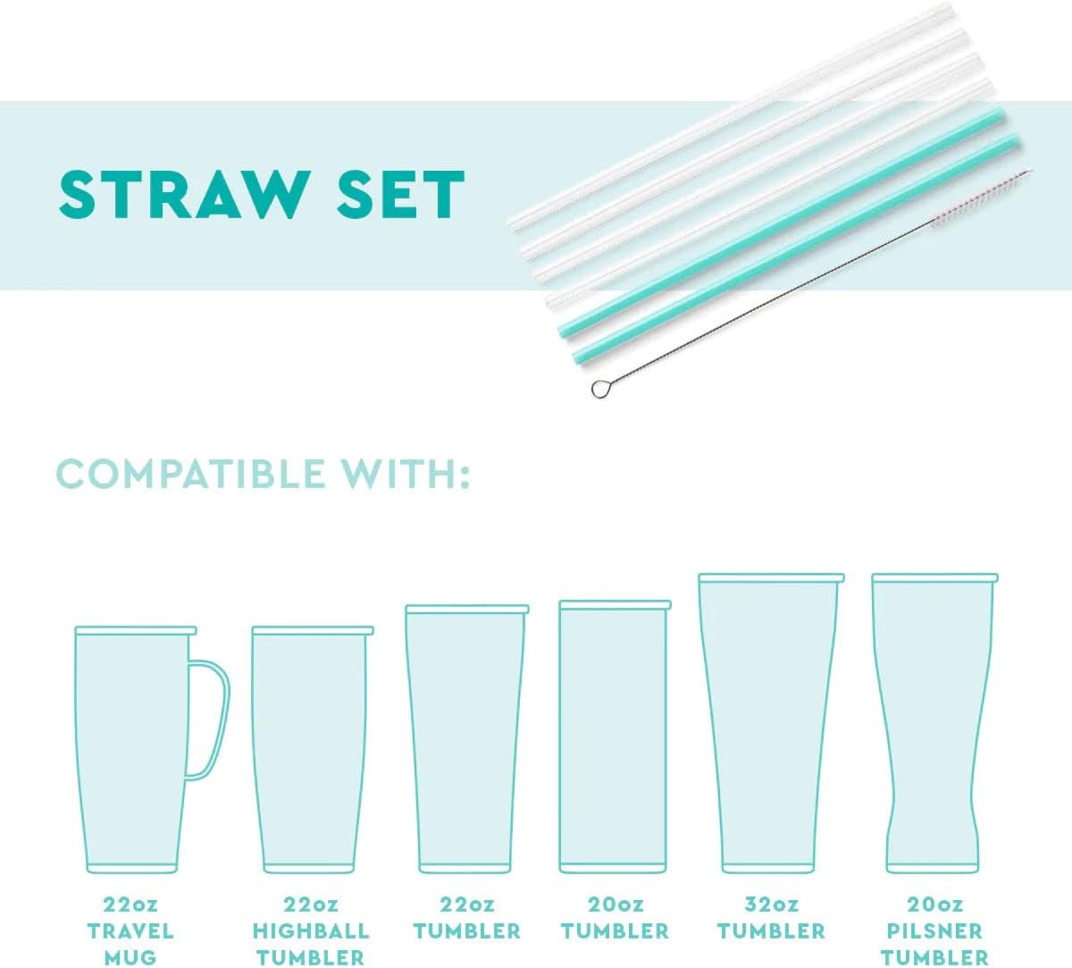 Swig Life Reusable Straws HoHoHo + Mint Tall Straw Set & Cleaning Brush, Each Straw is 10.25 inch Long (Fits Swig Life 20oz Tumblers, 22oz, and 32oz Tumblers)