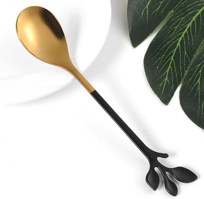 AnSaw Elegant Black & Gold Leaf Espresso Spoons - Image 3