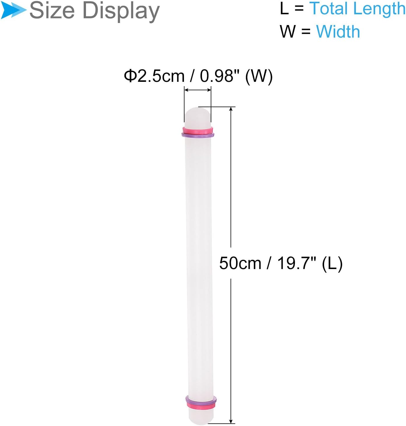 Fondant Rolling Pin, 20" Length, PP Plastic Non-Stick Guide Rings Fondant Roller Dough Roller - (Applications: for Baking Fondant DIY)
