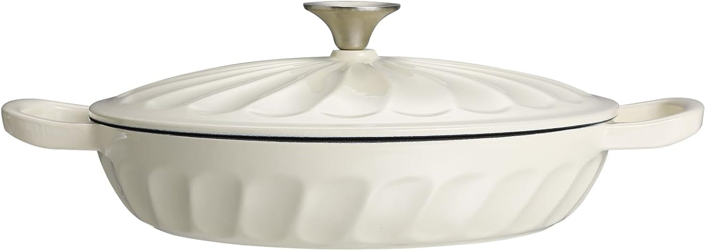 Enameled Cast Iron Braiser, 3.8 Quart Enamel Dutch Oven with Handles, Cast Iron Braiser Pan with Lid,Enameled Cookware (White)