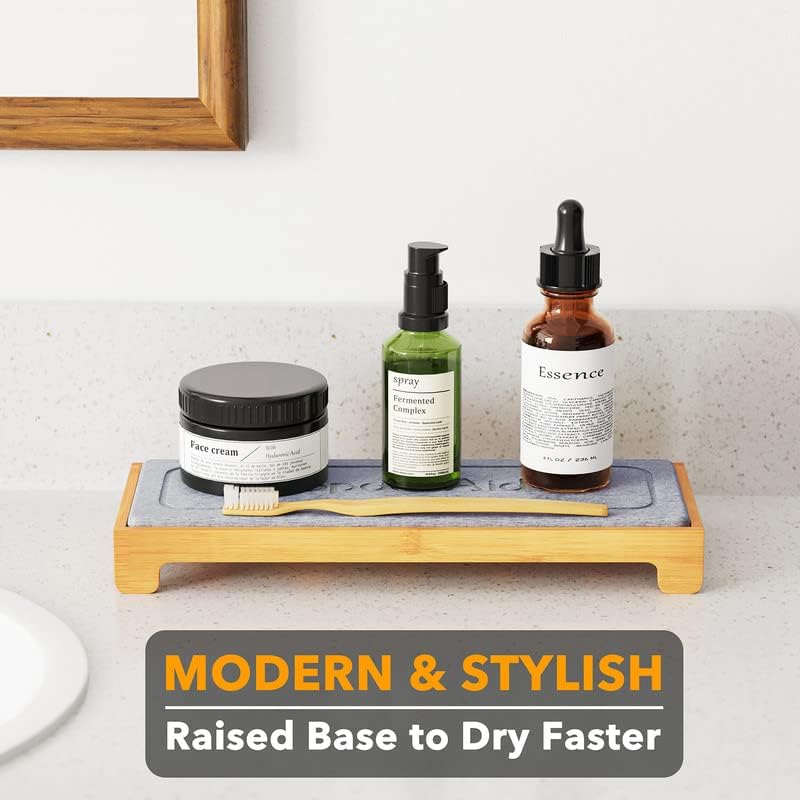 SpaceAid DryingNeat Instant Dry Sink Caddy Organizers, Kitchen Sponge Soap Holder Dispenser, Countertop Fast Drying Counter Tray Rack (Bamboo, Gray)