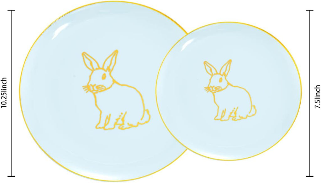KIRE 60 Pieces Easter plates with Gold Bunny-Mint Green Plastic Plates include 30Pieces 10.25inch Dinner Bunny and 30Pieces 7.5inch Green Dessert/Salad Plates for Easter Day
