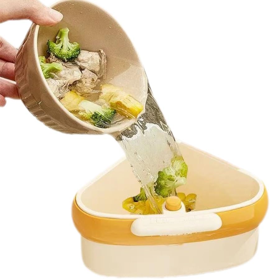Corner Sink Strainer Basket with Suction Cups, Automatic Dumping Collapsible Food Drainer, Kitchen Sink Food Waste Catcher with Strong Hold Base (Lemon Yellow)