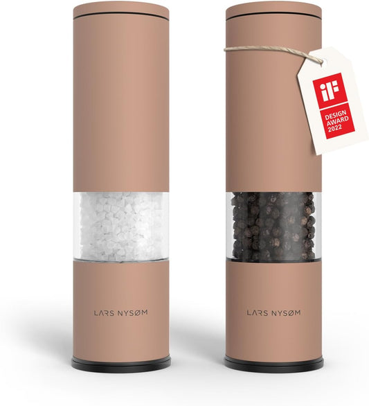 LARS NYSØM Salt and Pepper Grinder Set Manual, Stainless Steel Salt and Pepper Mills with Adjustable Ceramic Grinder I Design Spice Shakers (Blush Rose)
