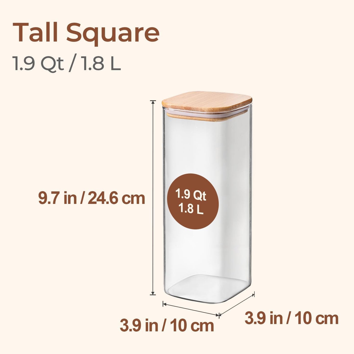 ComSaf 1.9 Qt Glass Storage Containers with Lids, Glass Jars with Lids, Clear Food Storage Jar, Square Canister Set of 3, Pantry Organizers and Storage for Flour Rice Pasta Tea Coffee Bean