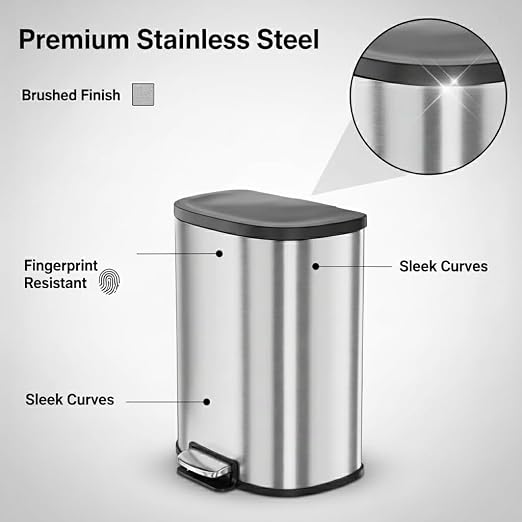 Garvee Stainless Steel Trash Can, 50 L/13 gal Hands Free Garbage Can - Image 4