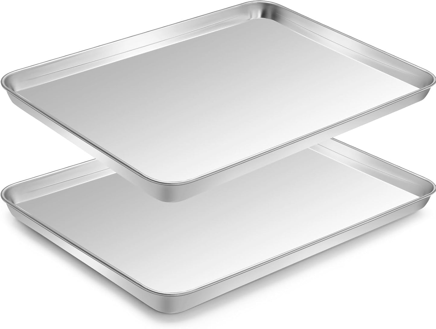 Stainless Steel Baking Sheet Set, 2 Pcs Cookie Sheet Pan Baking Trays for Oven, Non Stick and Heavy Duty and Easy Clean, 9.3 x 6.9 x 1 Inch