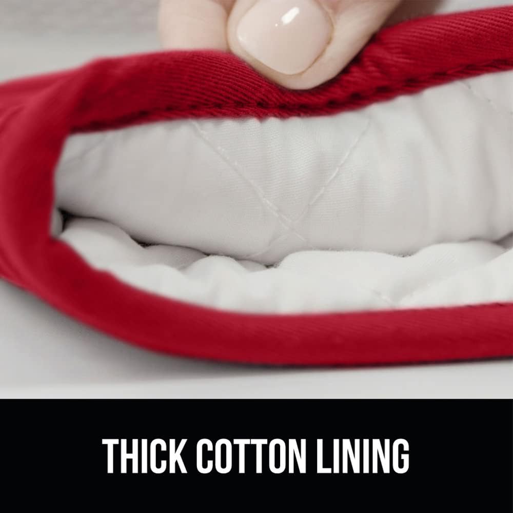 GORILLA GRIP BPA-Free Soft Silicone Oven Mitts and Pot Holders Sets of 4, Heat Resistant Waterproof Cooking Gloves, Thick Cotton Lining, Flexible Gripping for Baking Grilling, Kitchen Trivets, Red