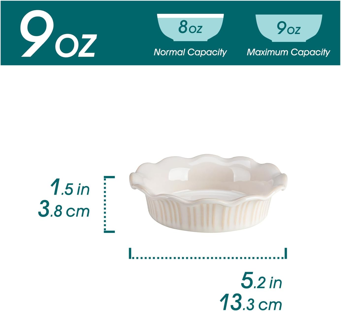 vancasso Mini Pie Pans Set of 6, 5.2 Inch Ceramic Deep Dish Pie Plates with Ruffled Edge for Baking, Microwave & Oven Safe, White