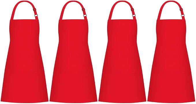Jubatus 4 Pack Bib Aprons with 2 Pockets Cooking Chef Kitchen Apron by Jubatus