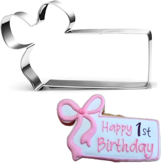 Rectangle Cookie Cutter Set with Bow- 4.2 Inch - Dishwasher Safe - Metal Plaque Cookie Cutter for Baking - Perfect for Baby Shower, Birthday, Wedding, Graduation, and Holiday Cookies
