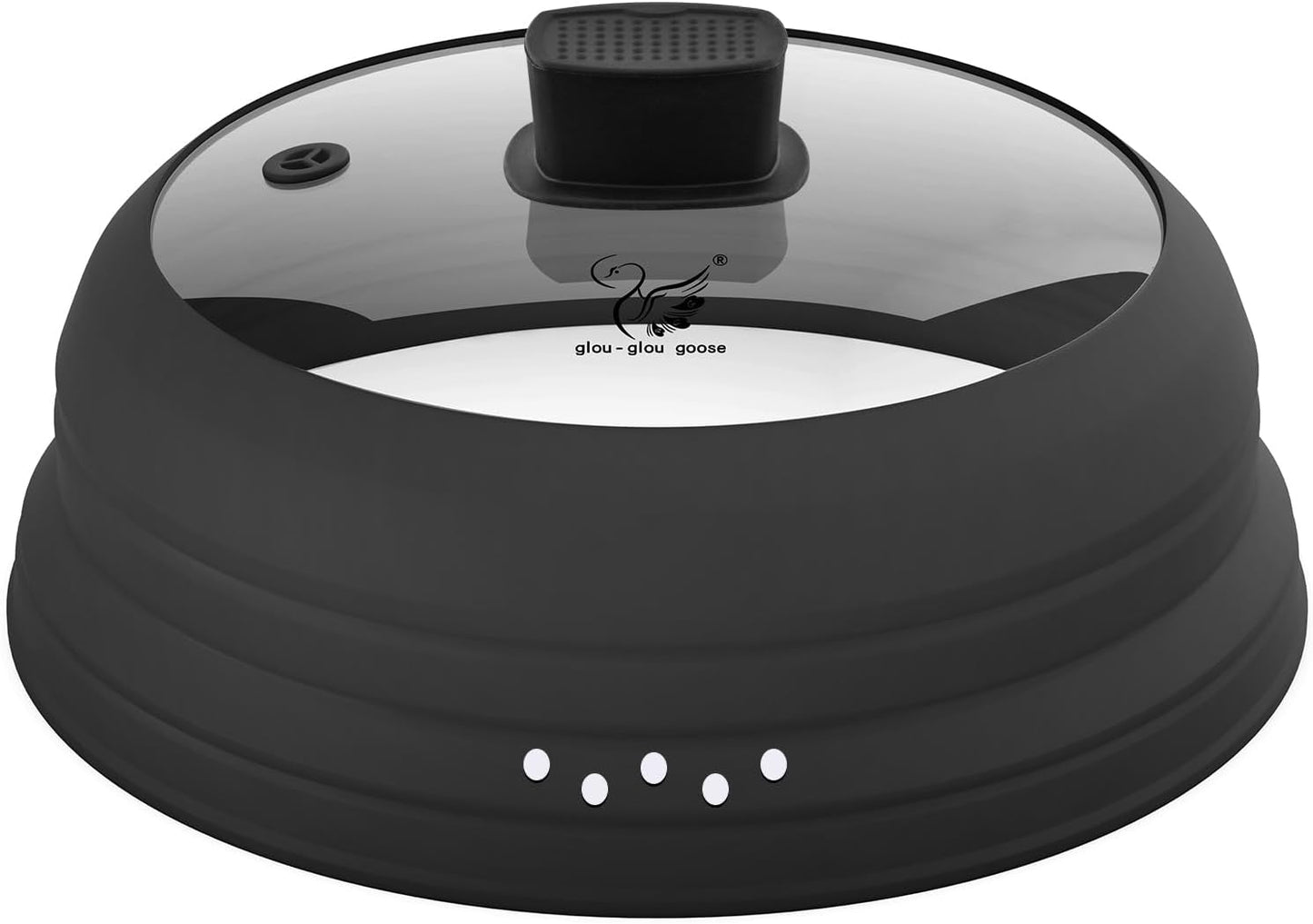 Microwave Splatter Cover Glass Cover Guard Lid with Collapsible Silicone for Food Pot Plate Cover 9.8 inch Black