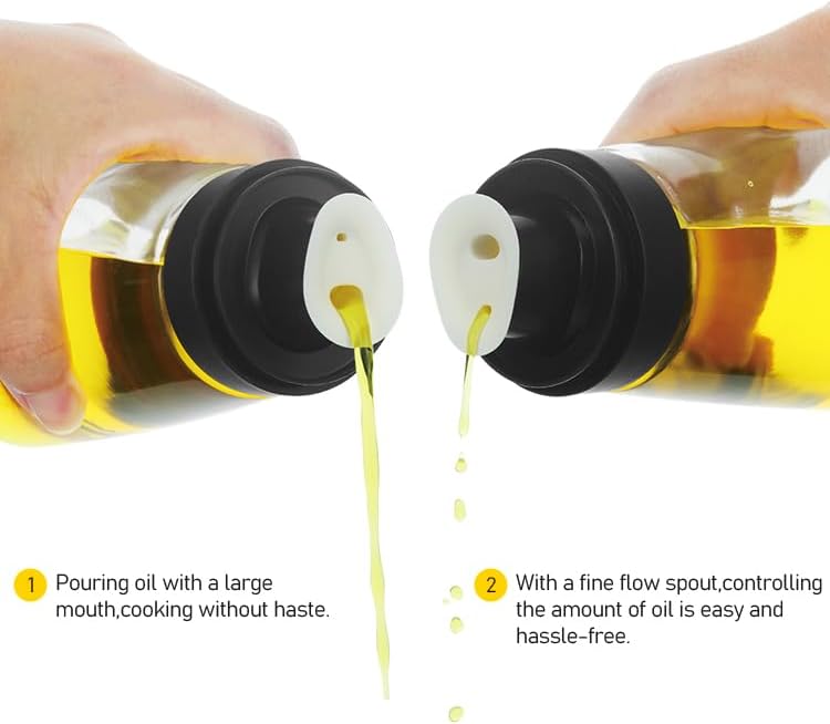 Glass Olive Oil and Vinegar Dispenser Bottles Set for Kitchen Cooking with Silicone Dual Pouring Spout, Soy Sauce Dispenser with Dust-proof Lid - Set of 2 (White, 5.4 oz)