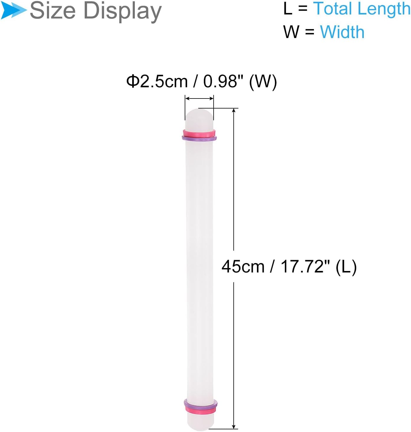 Fondant Rolling Pin, 18" Length, PP Plastic Non-Stick Guide Rings Fondant Roller Dough Roller - (Applications: for Baking Fondant DIY), 2-Pieces