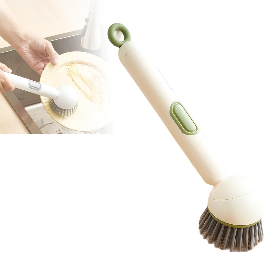 Adjustable Cleaning Brush with Liquid Dispenser, 2025 New Kitchen Dish Scrubber Brushes with Handle, Upgrade 6-Level Adjustable Dish Scrubber for Kitchen Cleaning Everyday Use (Green)