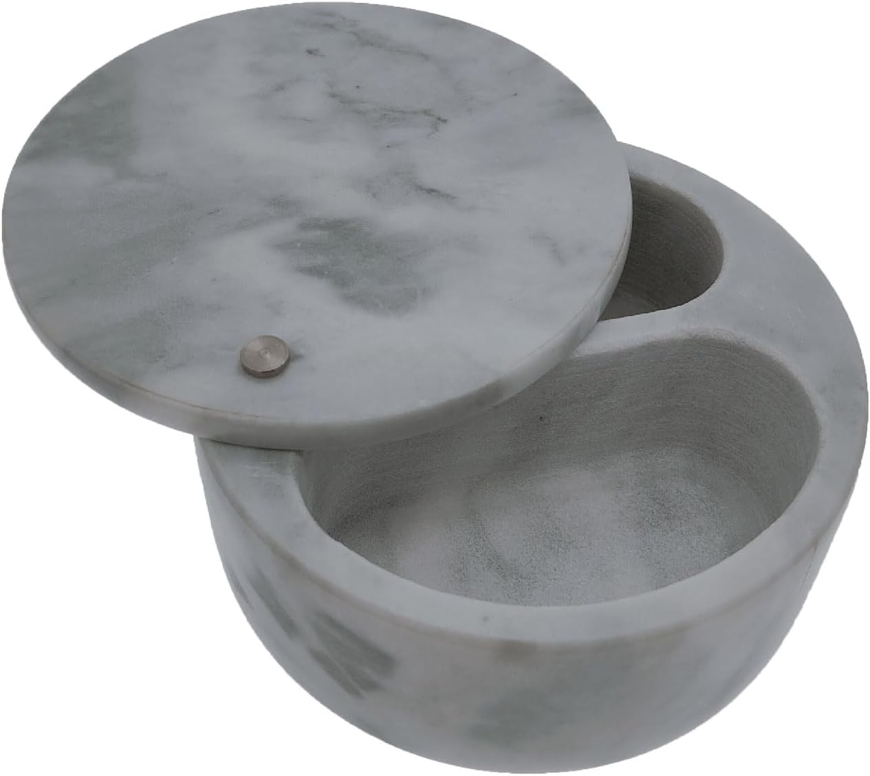 Marble Salt Cellar and Storage Box with Two Compartments Salt Box with Swivel Lid for Storing Spice (White)