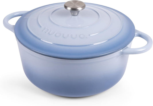 Nuovva Enamelled Cast Iron Dutch Oven Pot with Lid 6.4 Quart Non Stick Casserole Pot – Heavy Duty & Oven Safe up to 500° F for Bread Baking, Braising, Stews, Roasting – 28cm Costal Blue