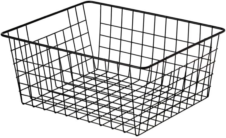 Kitchen Wire Baskets Farmhouse Decor Metal Food Storage Organizer,Household Refrigerator Bin with Built-in Handles for Cabinets,Pantry,Bathroom,Black