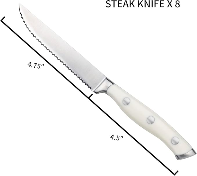 Alata 8-Piece White Steak Knives Set, Stainless Steel Steak Knife set - Image 5